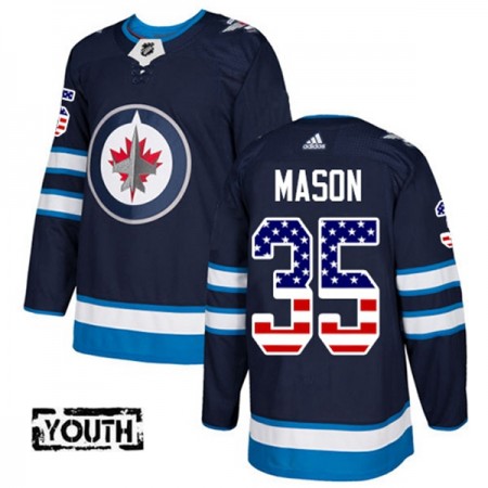 Lapsille NHL Winnipeg Jets Pelipaita Steve Mason 35 Adidas 2017-2018 Marine Sininen USA Flag Fashion Authentic
